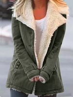 Women's Straight Military Style Jacket with Wide Faux Fur Collar