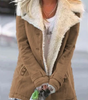 Women's Straight Military Style Jacket with Wide Faux Fur Collar
