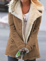 Women's Straight Military Style Jacket with Wide Faux Fur Collar
