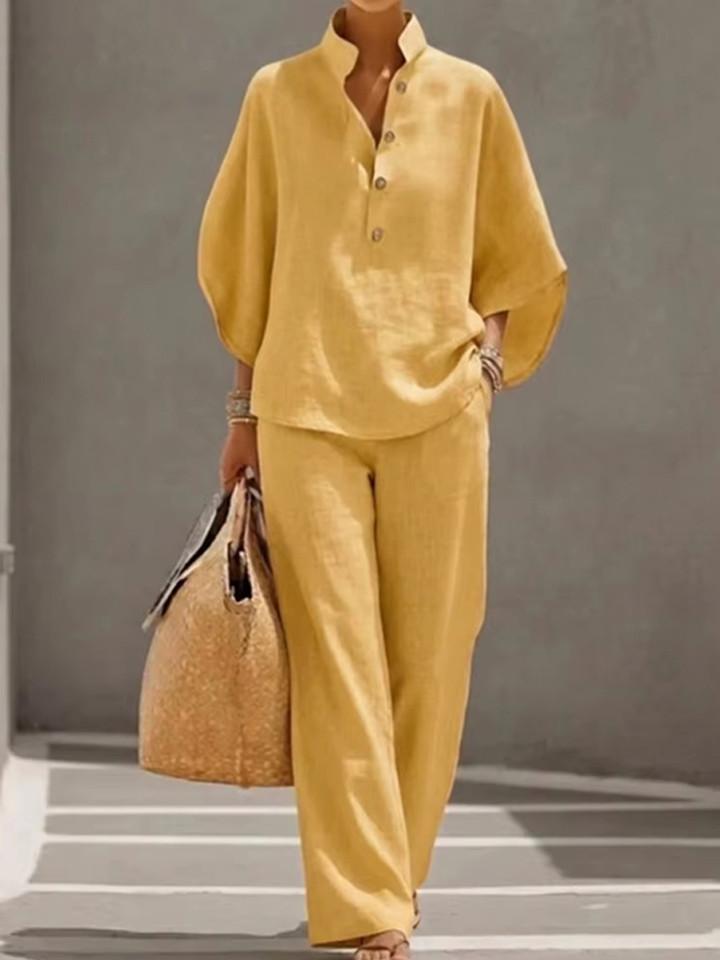 Flowy Batwing Sleeve Set with High-Waisted Pants for Women | Ideal for Summer
