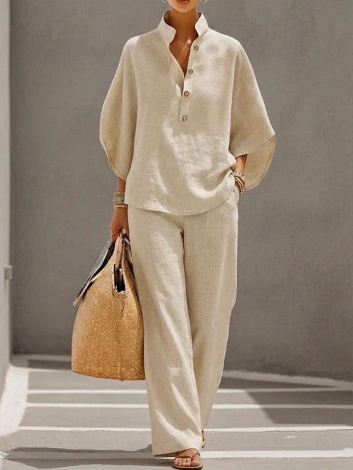 Flowy Batwing Sleeve Set with High-Waisted Pants for Women | Ideal for Summer