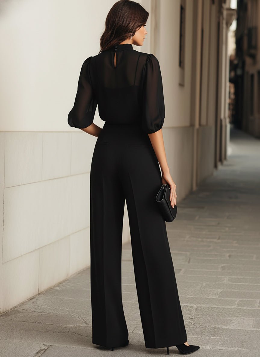 Ensemble Trois Pièces avec Blouse Transparente et Pantalon Large pour Femme | Idéal pour les Banquets - Emilia Lane