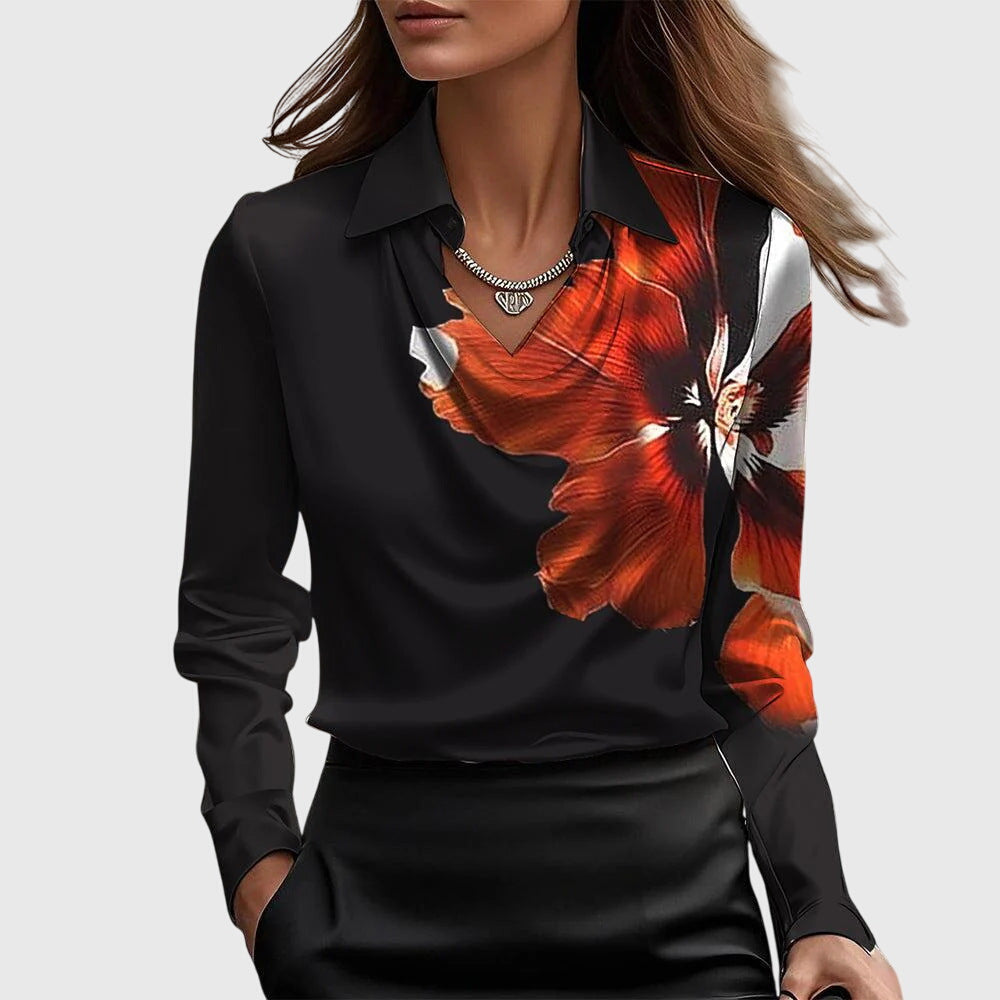 Classic Collar Satin Blouse with Draped Neckline for Women | Ideal for the Office