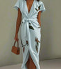 Belted Printed Midi Dress for Women