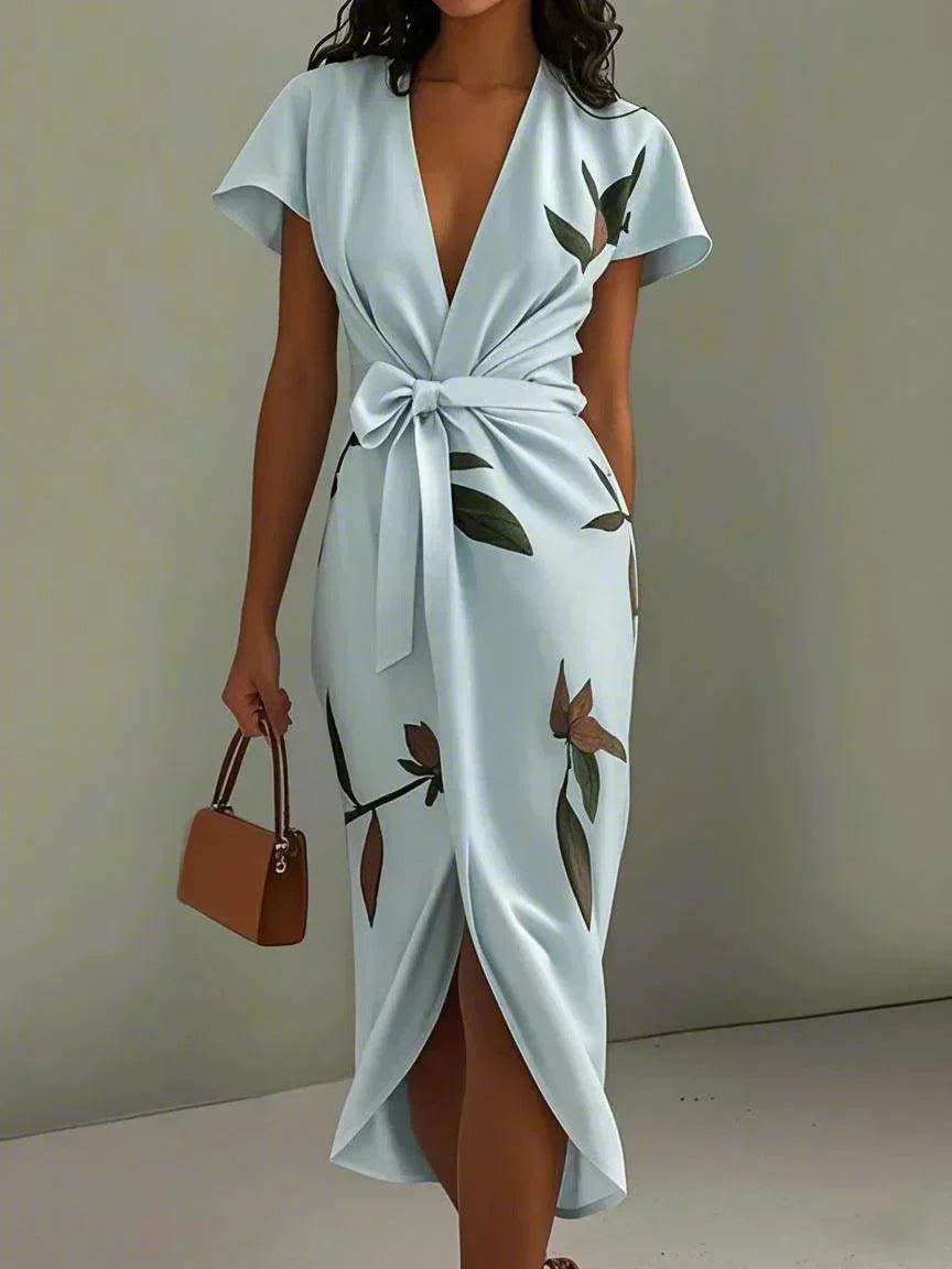 Belted Printed Midi Dress for Women