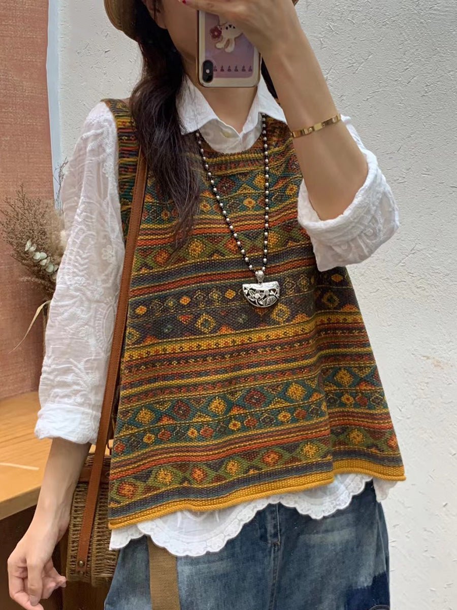 Gilet Tricoté Artisanal à Encolure Ronde pour Femmes - Emilia Lane