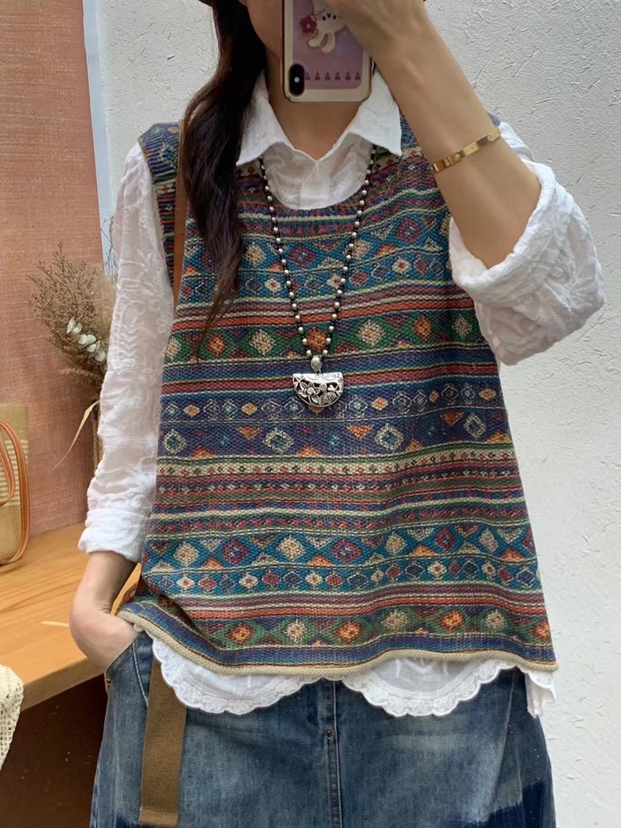 Gilet Tricoté Artisanal à Encolure Ronde pour Femmes - Emilia Lane