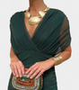 Elegant Dark Green Deep V-Neck Dress