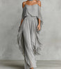 Off-Shoulder Chiffon Set with Wide-Leg Pants for Women | Perfect for Summer