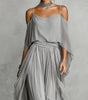 Off-Shoulder Chiffon Set with Wide-Leg Pants for Women | Perfect for Summer