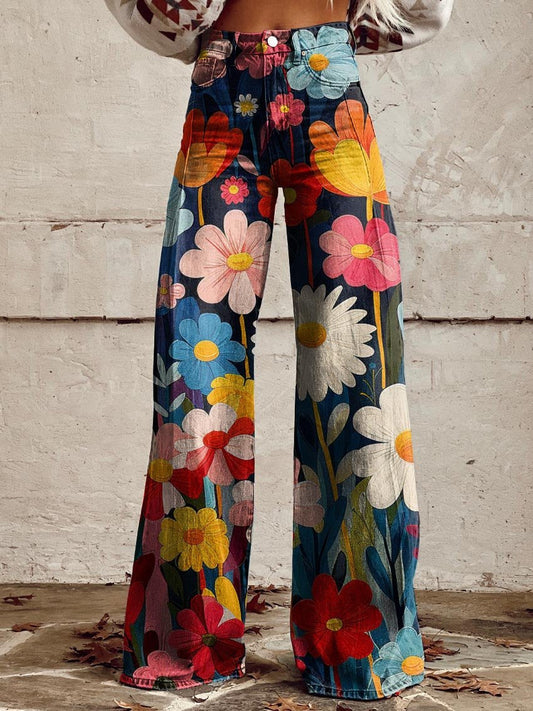 Wide Floral Print Pants for Women