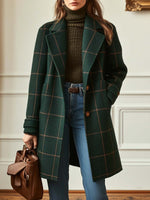 Plaid Wool-Effect Fabric Coat for Women