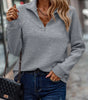 Loose Ribbed Zip-Up Sweater with Long Sleeves for Women  