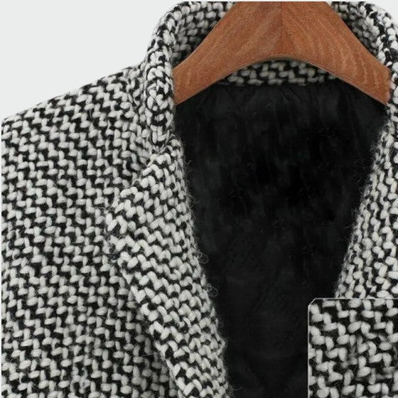 Long Houndstooth Pattern Coat for Women