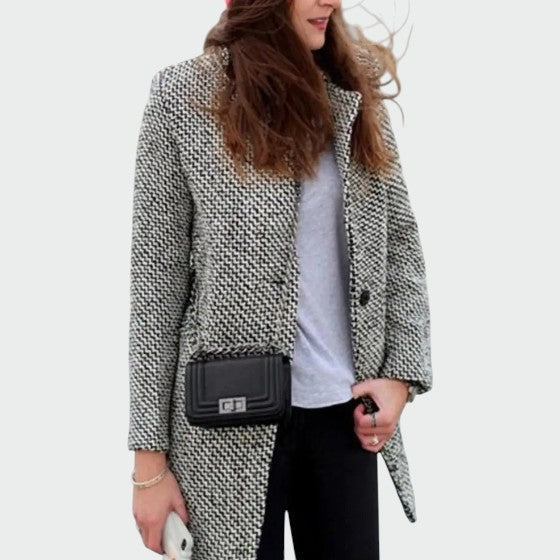 Long Houndstooth Pattern Coat for Women