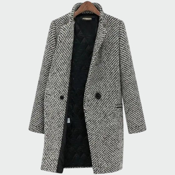 Long Houndstooth Pattern Coat for Women