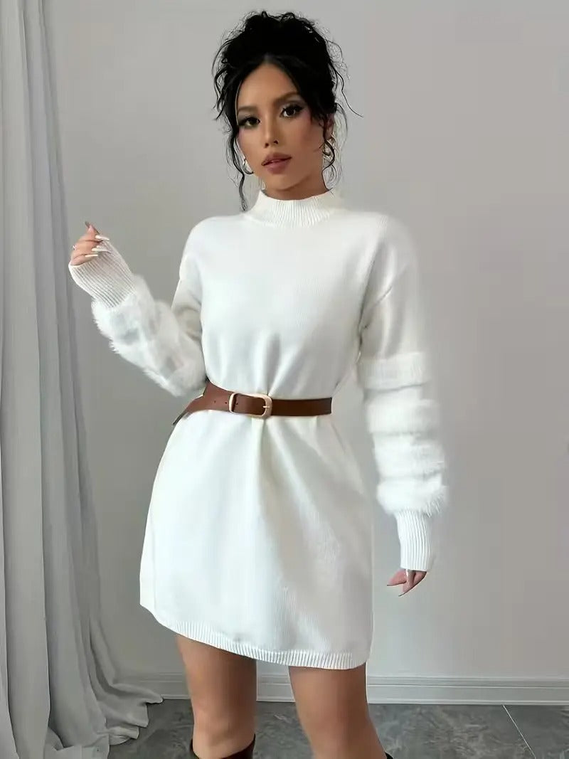 Mini Long-Sleeve Loose-Fit Knit Sweater Dress for Women