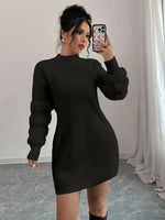 Mini Long-Sleeve Loose-Fit Knit Sweater Dress for Women