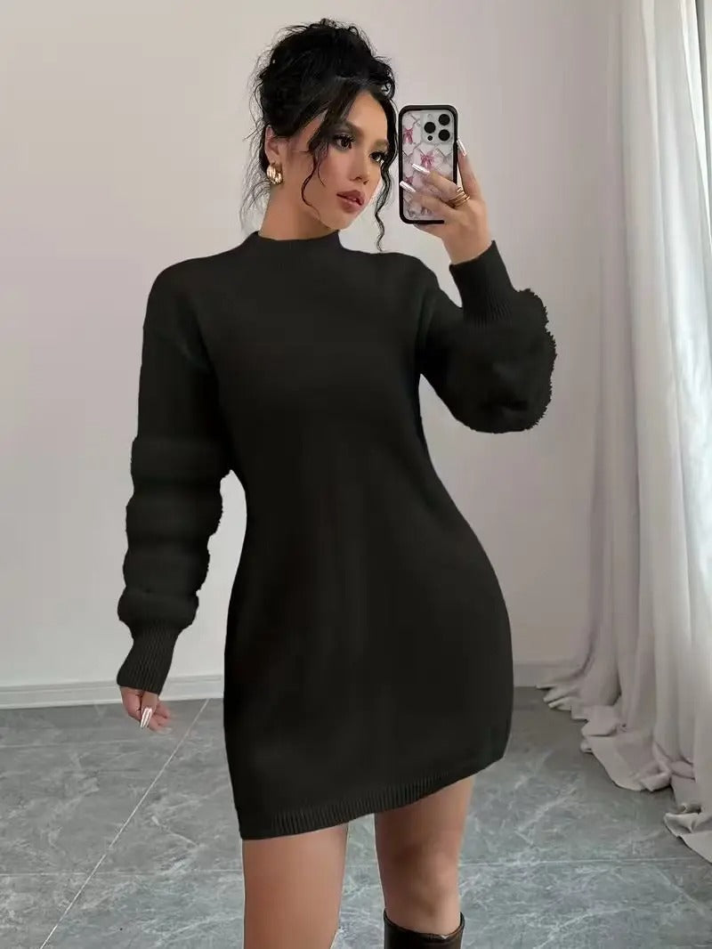 Mini Long-Sleeve Loose-Fit Knit Sweater Dress for Women