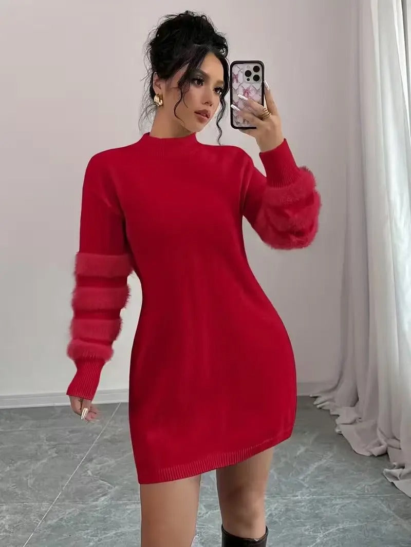 Mini Long-Sleeve Loose-Fit Knit Sweater Dress for Women