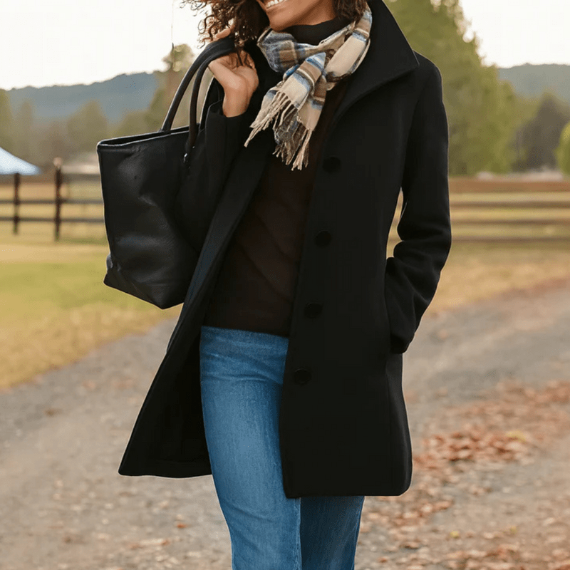 Manteau à Col Montant en Tissu Effet Laine pour Femme - Emilia Lane
