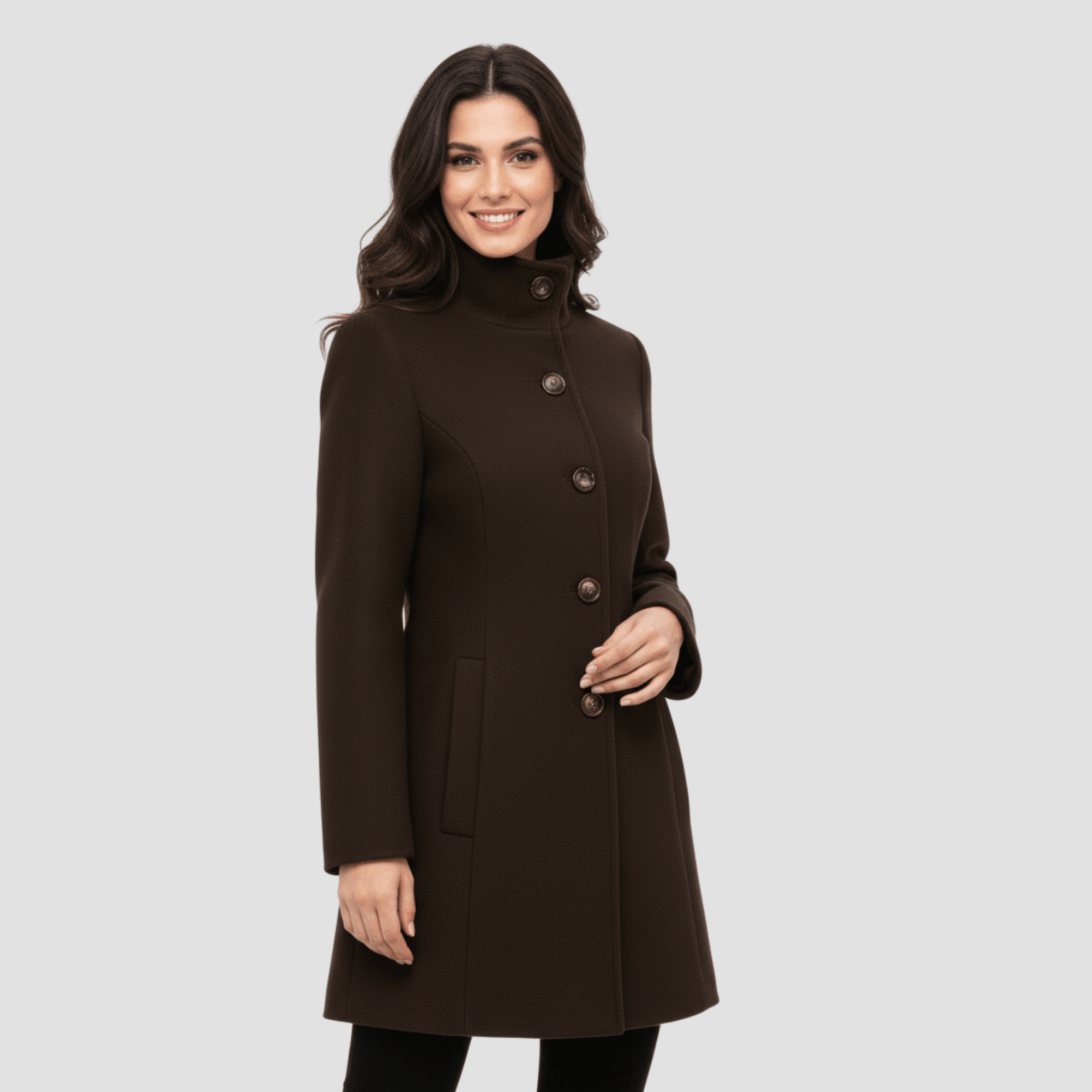 Manteau Boutonné à Col Montant pour Femmes - Emilia Lane