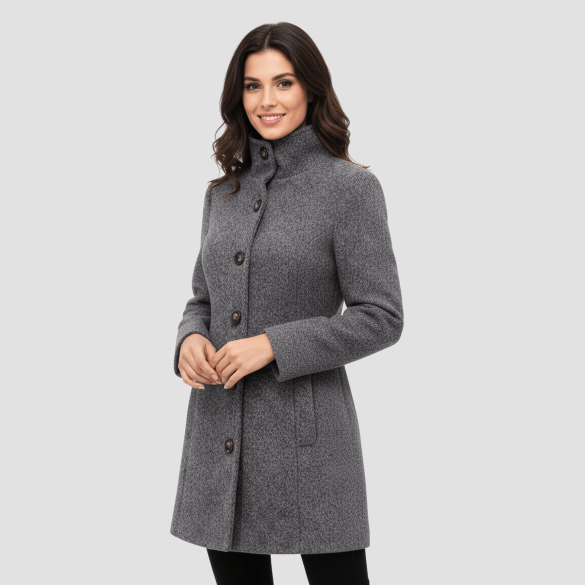 Buttoned coat with high collar for Women