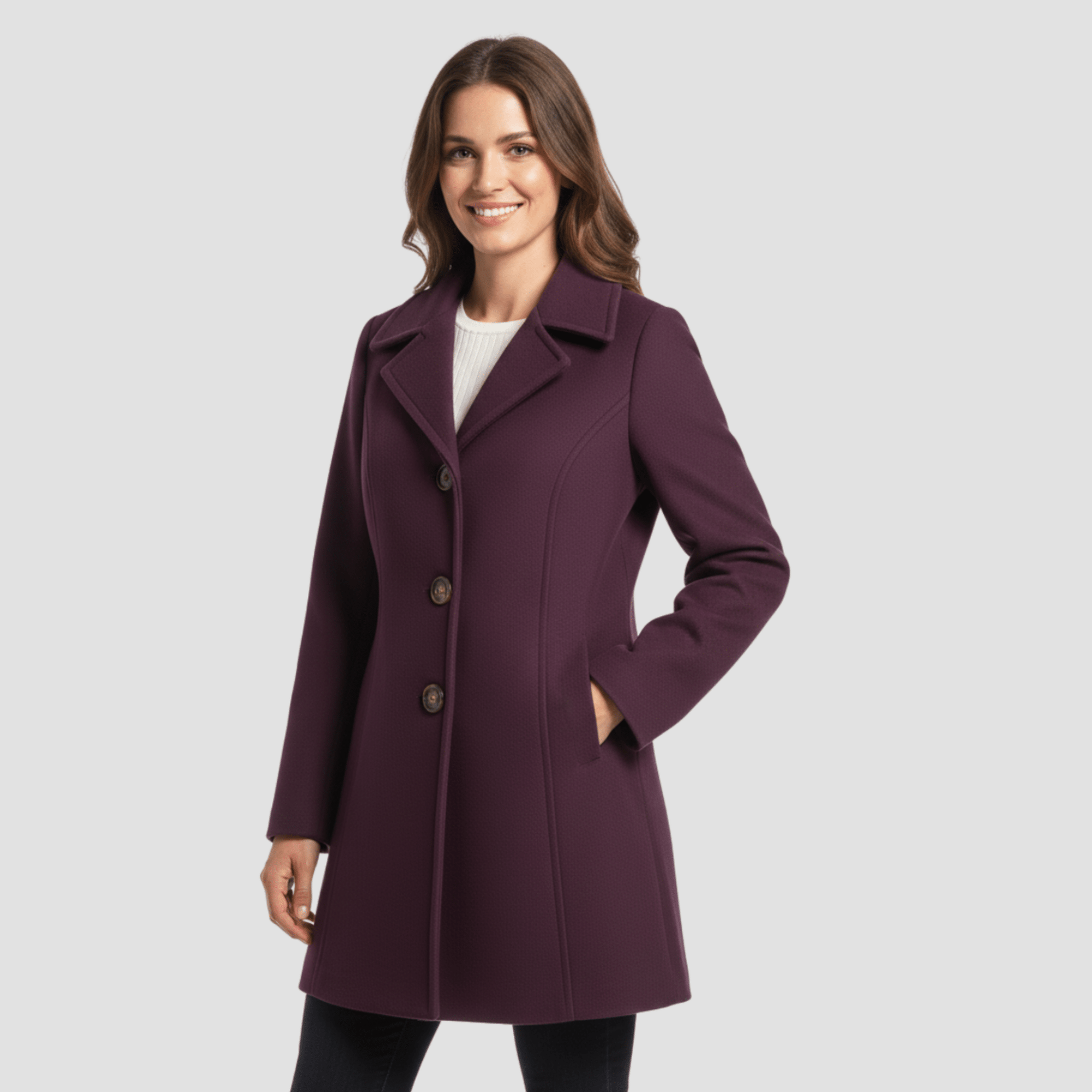 Manteau Boutonné à Col Montant pour Femmes - Emilia Lane