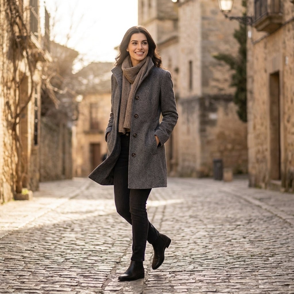 Manteau Boutonné à Col Montant pour Femmes - Emilia Lane