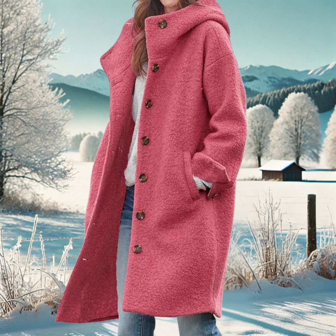 Long Hooded Coat in Wool-Effect Fabric for Women