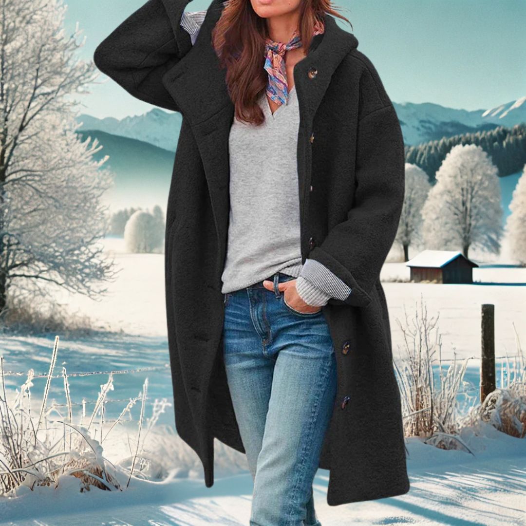 Manteau Long à Capuche en Tissu Effet Laine pour Femme - Emilia Lane