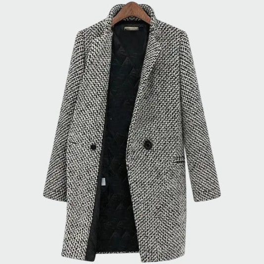 Manteau Long à Motif Pied-de-Poule pour Femme - Emilia Lane