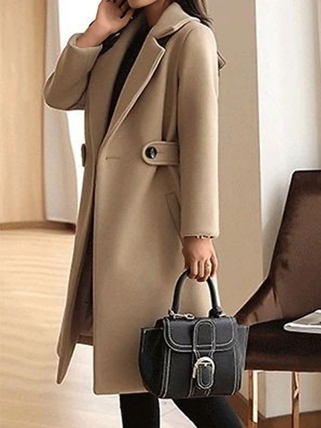 Manteau Long en Laine Mélangée à Double Boutonnage pour Femmes - Emilia Lane