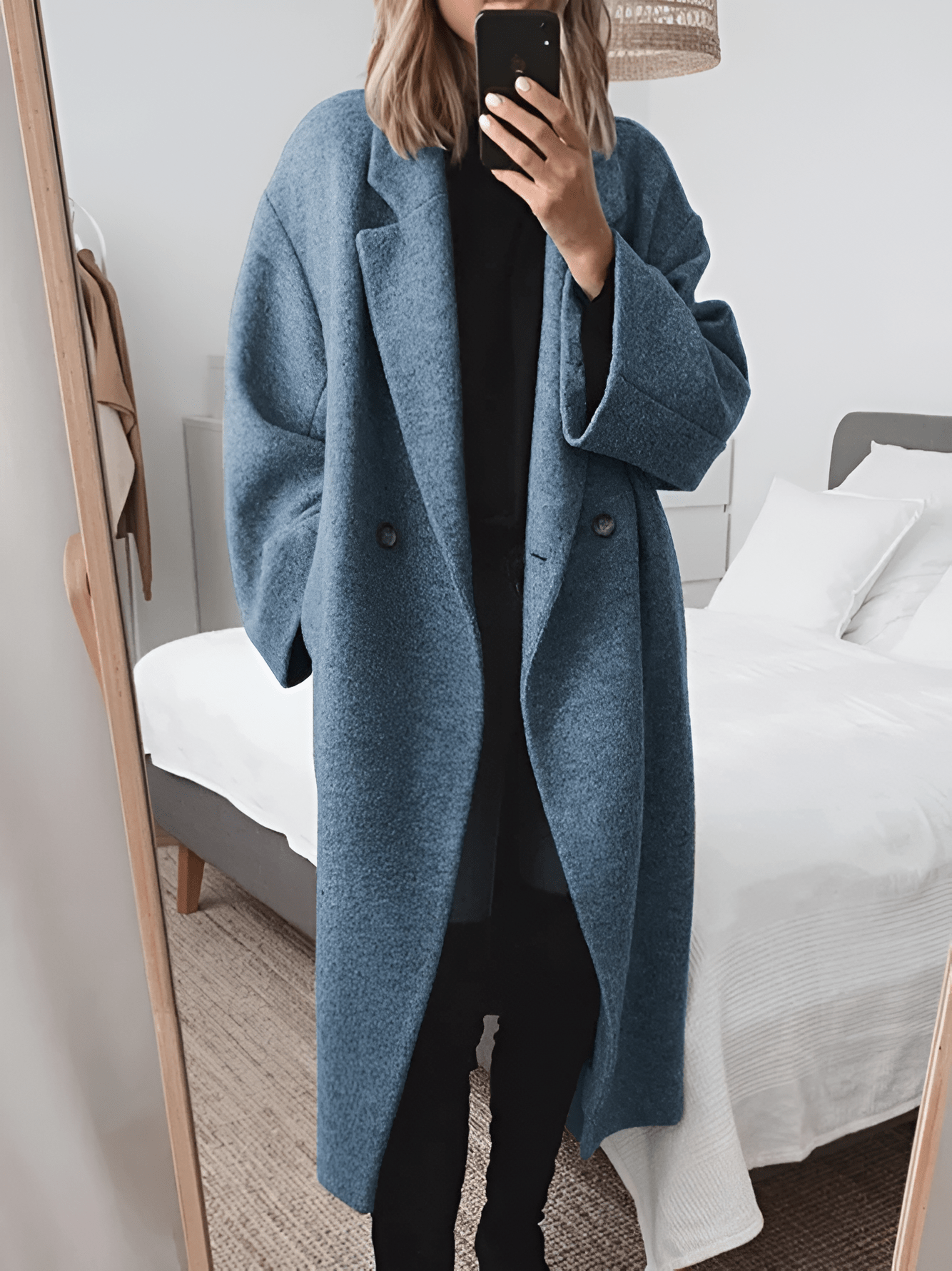 Manteau Long Oversize en Tissu Effet Laine pour Femme - Emilia Lane