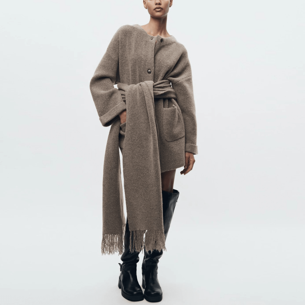 Manteau tricoté court à écharpe pour Femmes - Emilia Lane