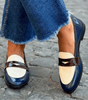 Two-Tone Penny Loafer Moccasin in Patent Faux Leather for Women