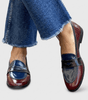 Two-Tone Penny Loafer Moccasin in Patent Faux Leather for Women