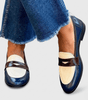 Two-Tone Penny Loafer Moccasin in Patent Faux Leather for Women