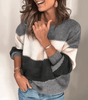 Oversized Tricolor Sweater with Round Neck and Long Sleeves for Women