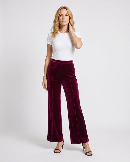 Pantalon en Velours à Taille Haute et Coupe Évasée pour Femme - Emilia Lane