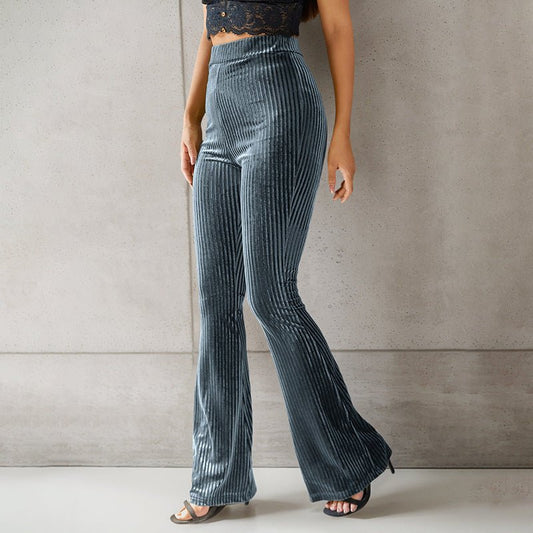 Pantalon en Velours Côtelé Taille Haute et Coupe Flare pour Femme - Emilia Lane