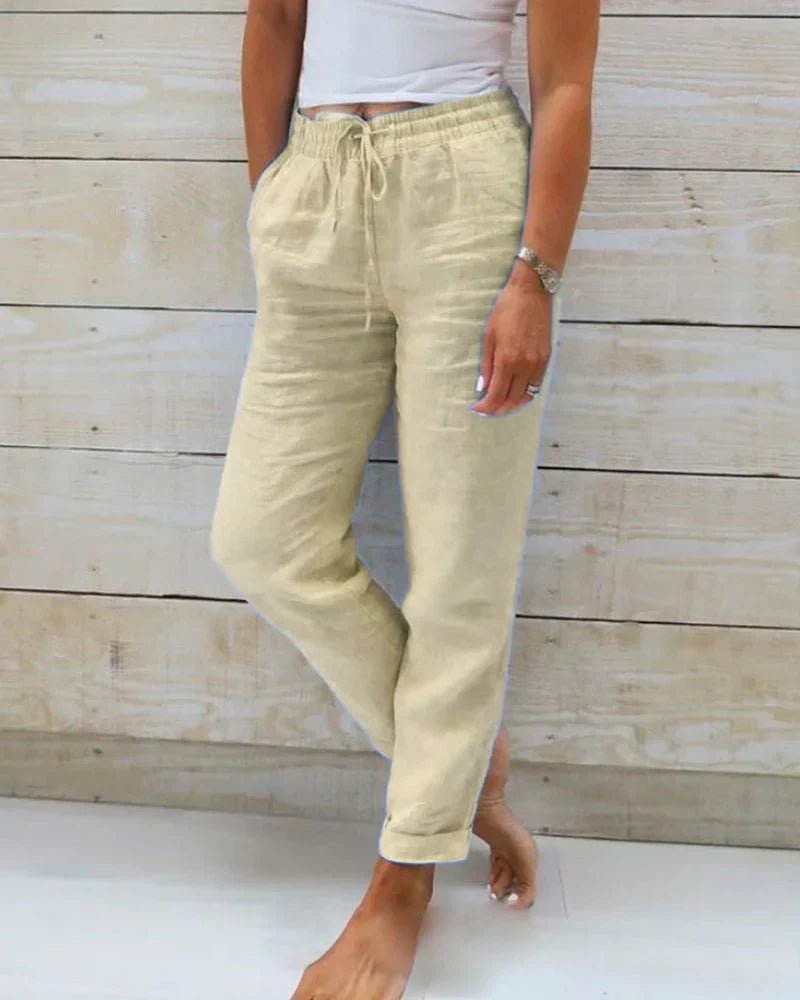 Pantalon Large en Coton et Lin Taille Élastique pour Femmes - Emilia Lane