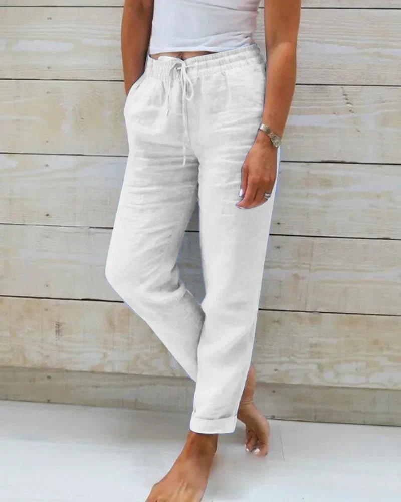 Pantalon Large en Coton et Lin Taille Élastique pour Femmes - Emilia Lane