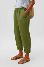 Pantalon Large Taille Haute en Coton et Lin pour Femmes - Emilia Lane