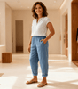 Pantalon Large Taille Haute en Coton et Lin pour Femmes - Emilia Lane
