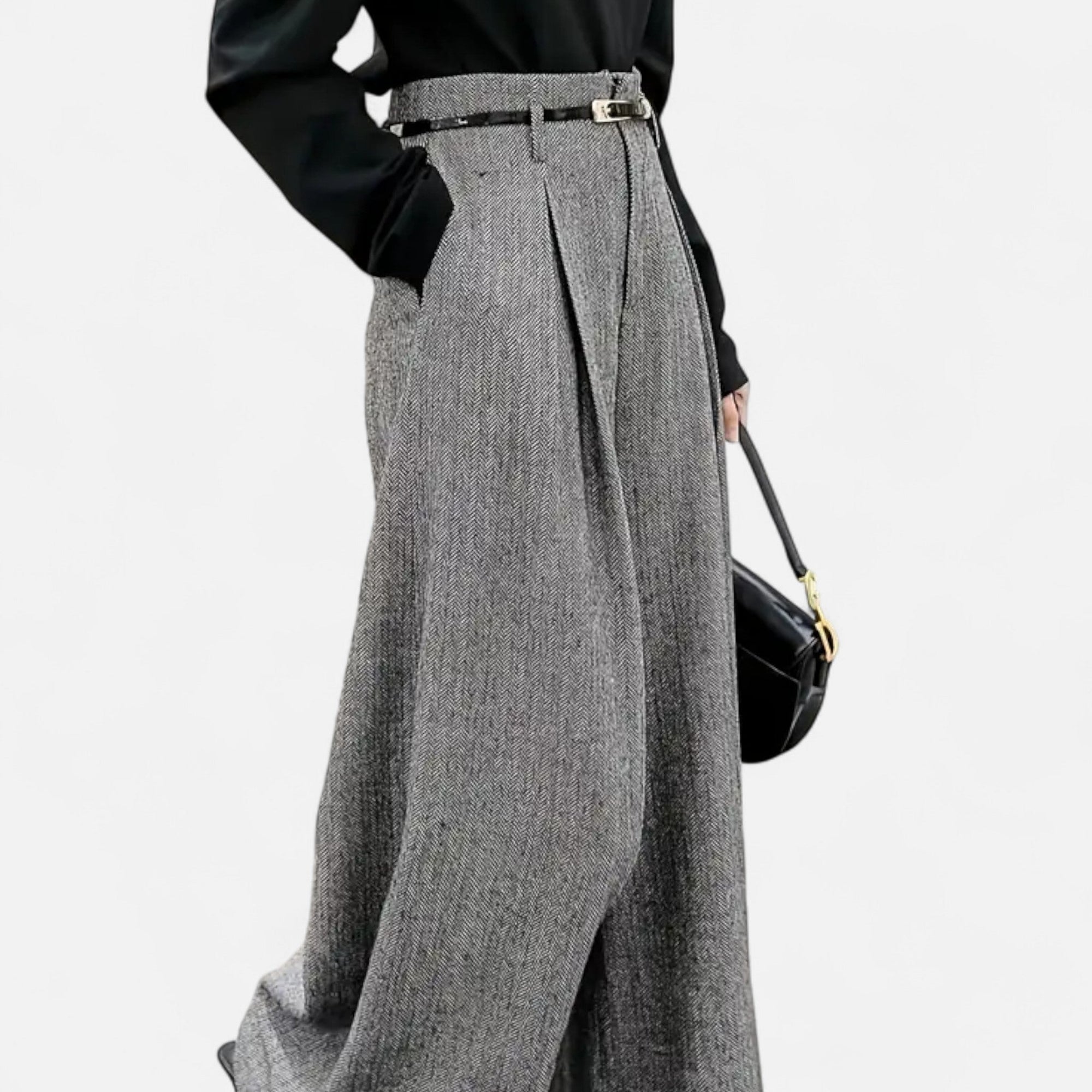 Pantalon Large Taille Haute en Tweed pour Femmes - Emilia Lane