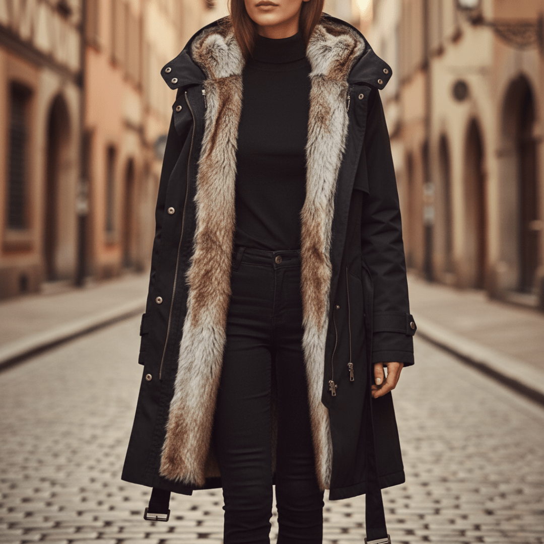 Long Parka with Hood and Faux Fur for Women