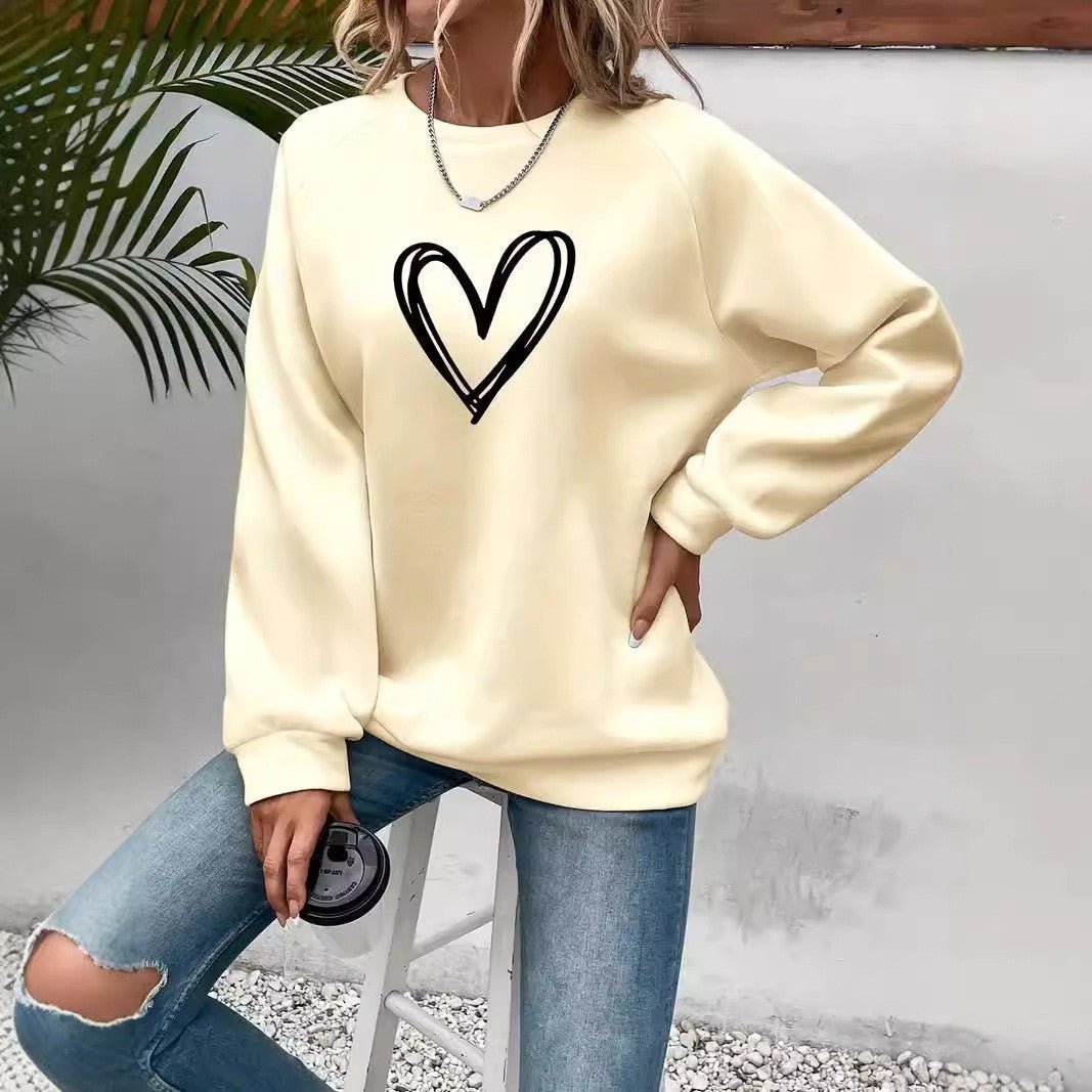 Pull col rond à manches longues avec impression cœur pour Femme - Emilia Lane