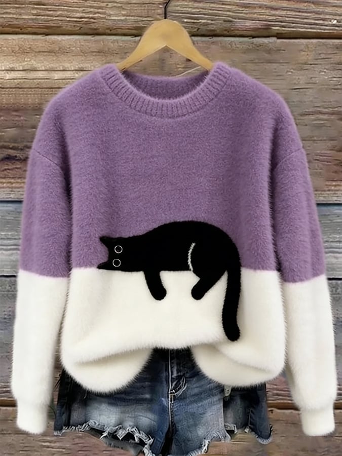 Pull décontracté avec motif chat pour femmes - Emilia Lane