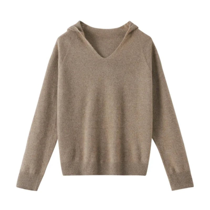 Pull en Laine à Capuche et Col en V pour Femme - Emilia Lane